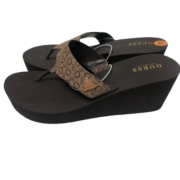 NWT GUESS Women's Brown Platform Heel Flip Flops Sandals Shoes Size 11 - Picture 5 of 12